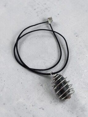 Handmade Moss Agate Stone Pendant Necklace in Silver Spiral Cage